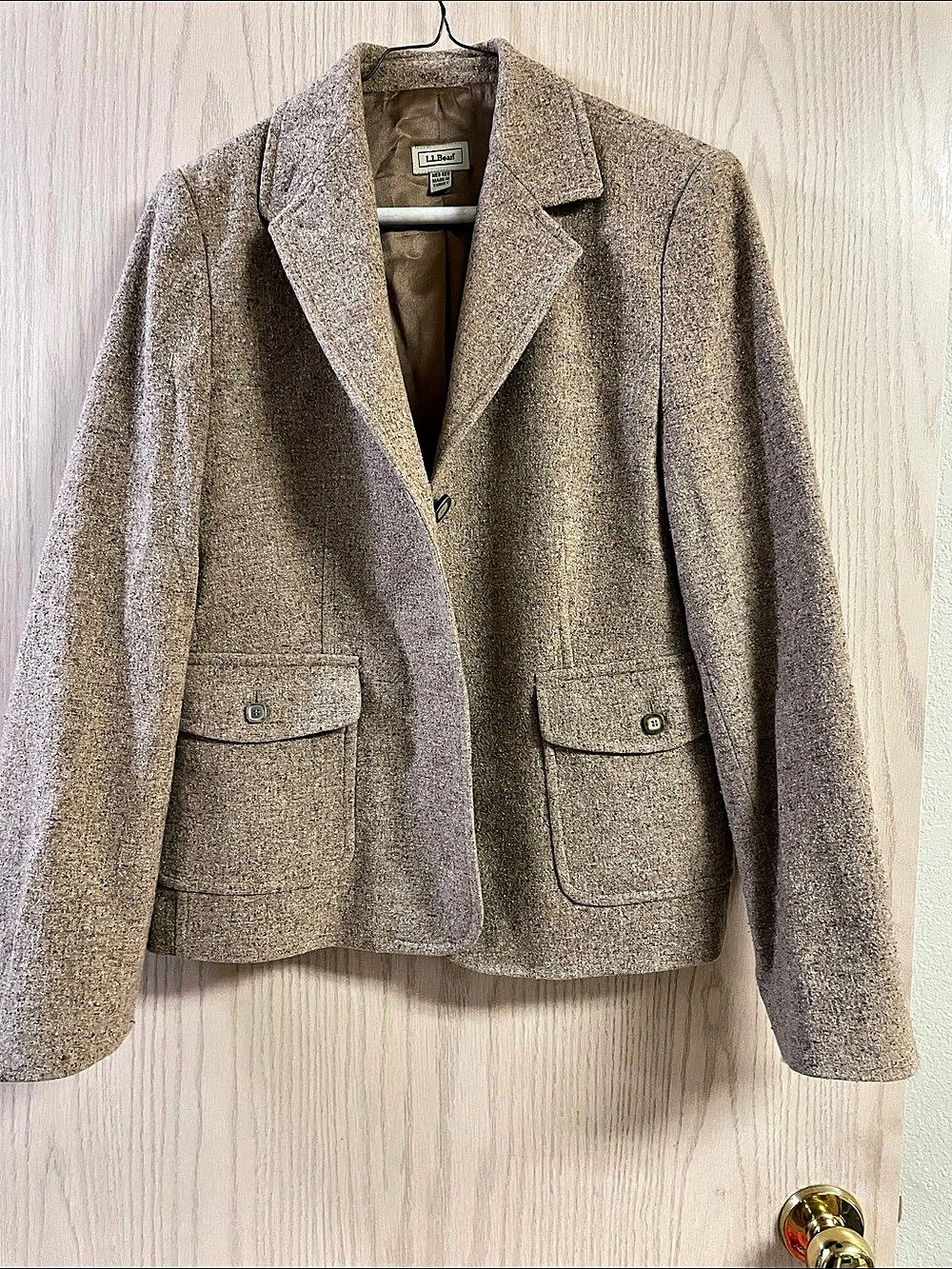 L.L.Bean Wool Silk Blend Tweed Blazer Brown Medium